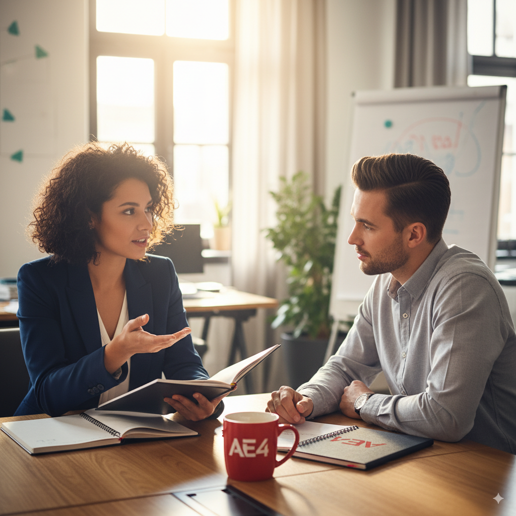 Duas pessoas, uma humana e um robô, praticando um aperto de mão, simbolizando parceria de treinamento.