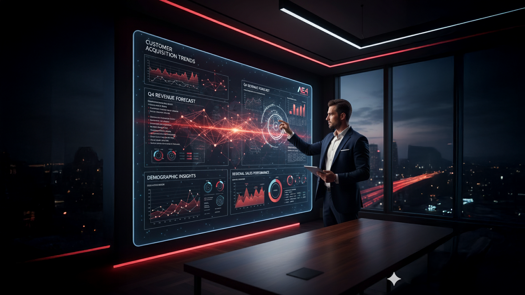 Vendedor analisando dados em uma tela com dashboards modernos.