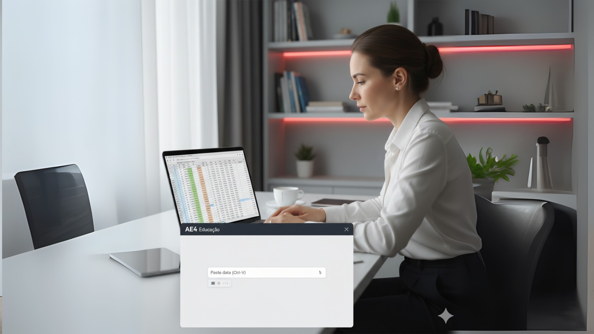 Profissional de negócios colando dados de uma planilha em uma interface de IA.