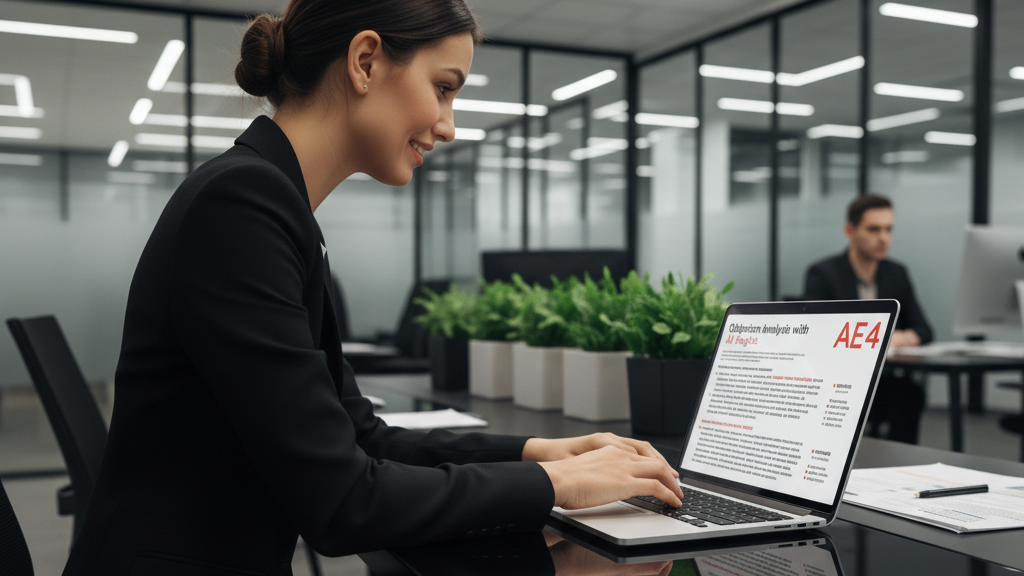 Vendedor trabalhando em um laptop mostrando análise de objeções com insights de IA.