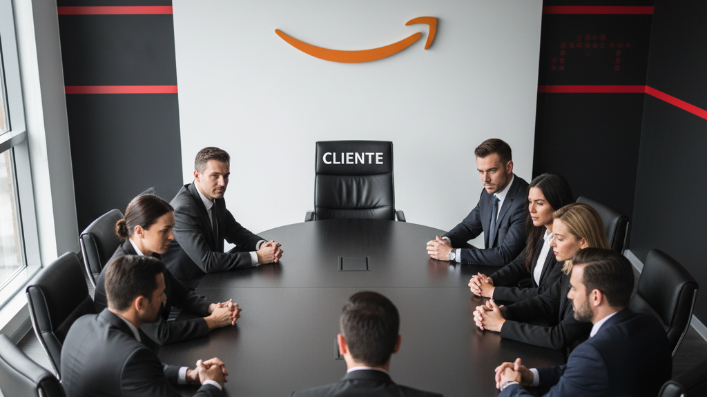 [Executivo observando um dashboard da Amazon com métricas de satisfação do cliente.]