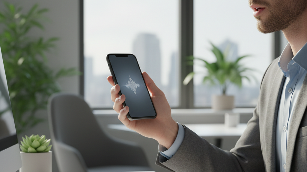 [Ilustração de ondas sonoras e inteligência artificial, simbolizando a voz como o novo teclado.]