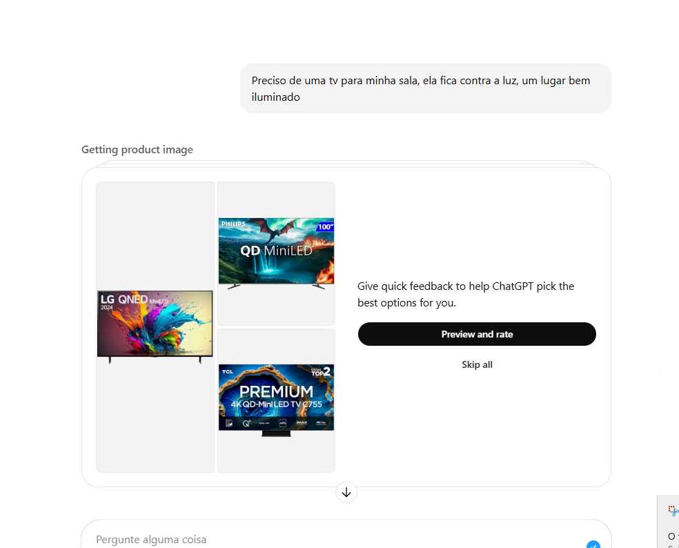 Print dos cards visuais das TVs sugeridas
