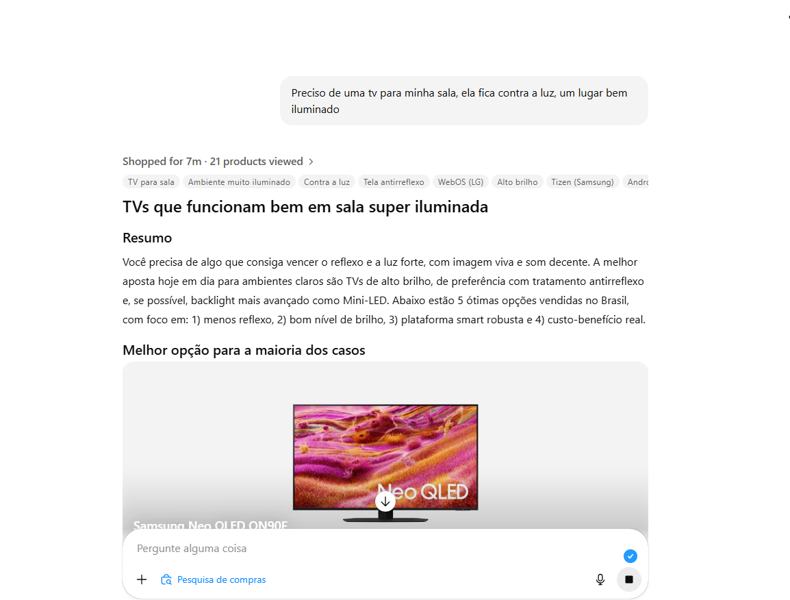 Print da recomendação final e links de compra